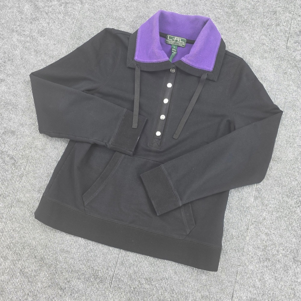 Lauren Active Ralph Lauren Black Purple Collared Button Pullover Sweatshirt M
